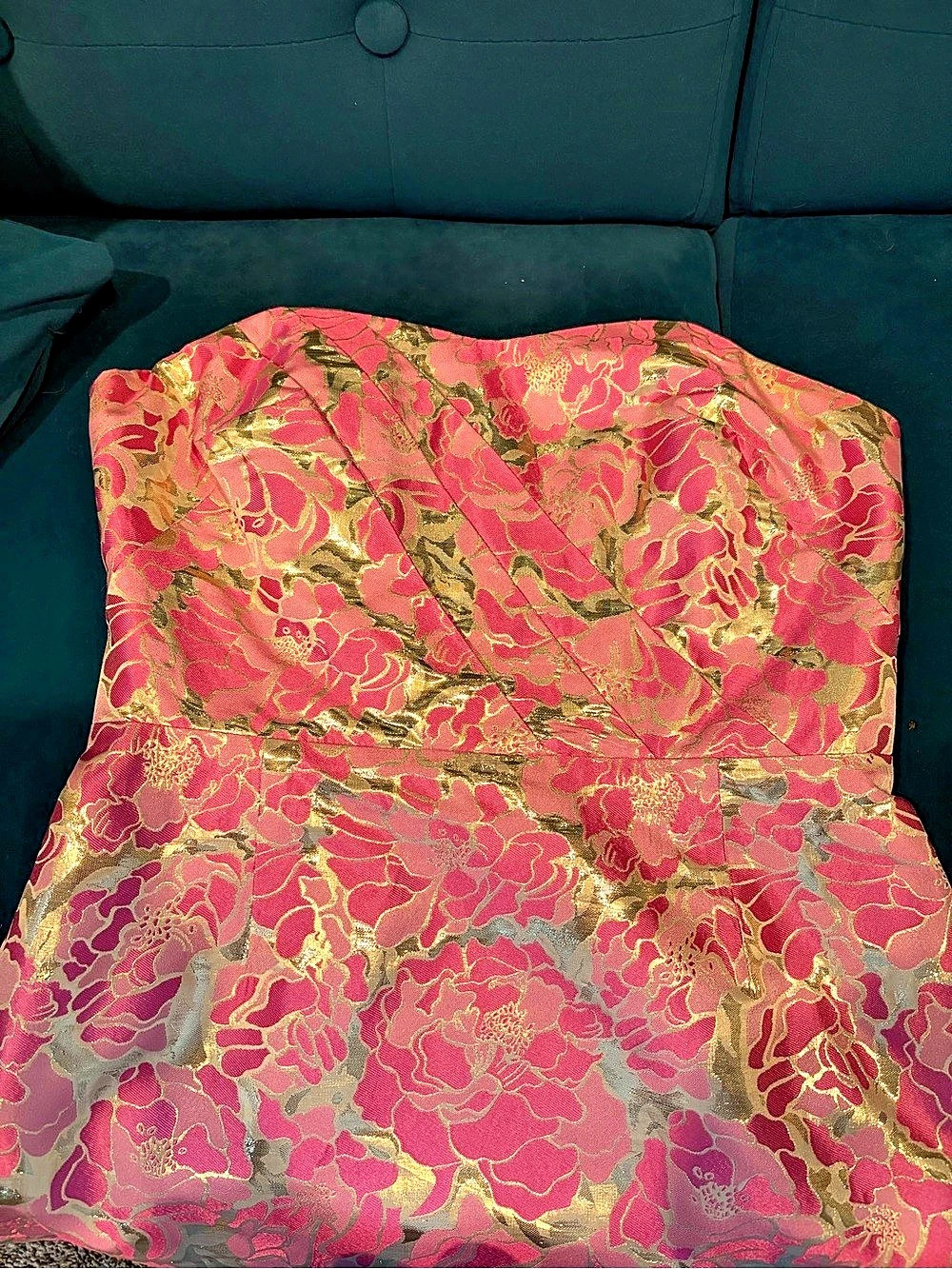 Lilly Pulitzer Raya Strapless Metallic Brocade Dress Mini Dress Pink & Gold Size - Picture 3 of 7